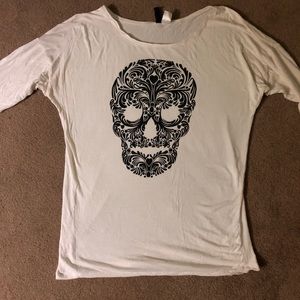 White LS Skull Tee